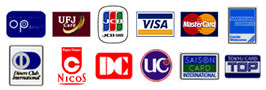OPクレジット、UFJ、JCB、VISA、マスター、アメリカンエクスプレス、ダイナースクラブ、NICOS、DC、UC、セゾンカード、